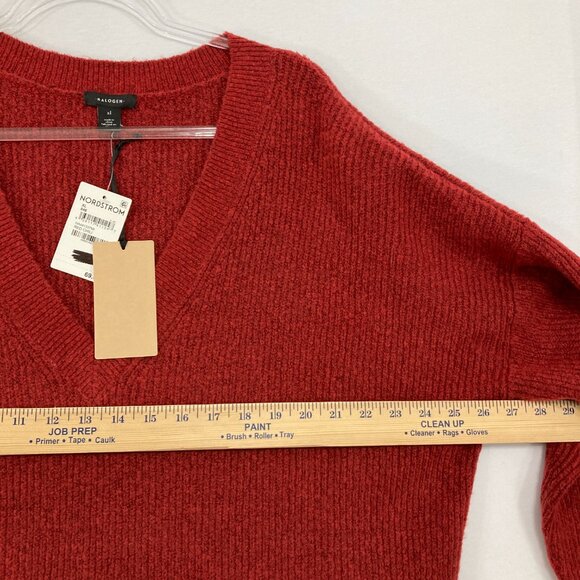 New Halogen size XL Red V neck Rib Knit Side Slit Cozy Knit Tunic Sweater - Picture 8 of 13